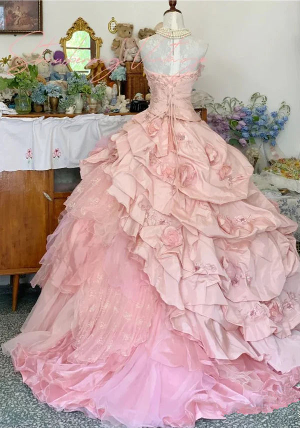 girlhomeshops--16th Birthday Dress Pink Floral Teen Dress Long Tulle Prom Dress Bar Mitzvah Dress gh5636