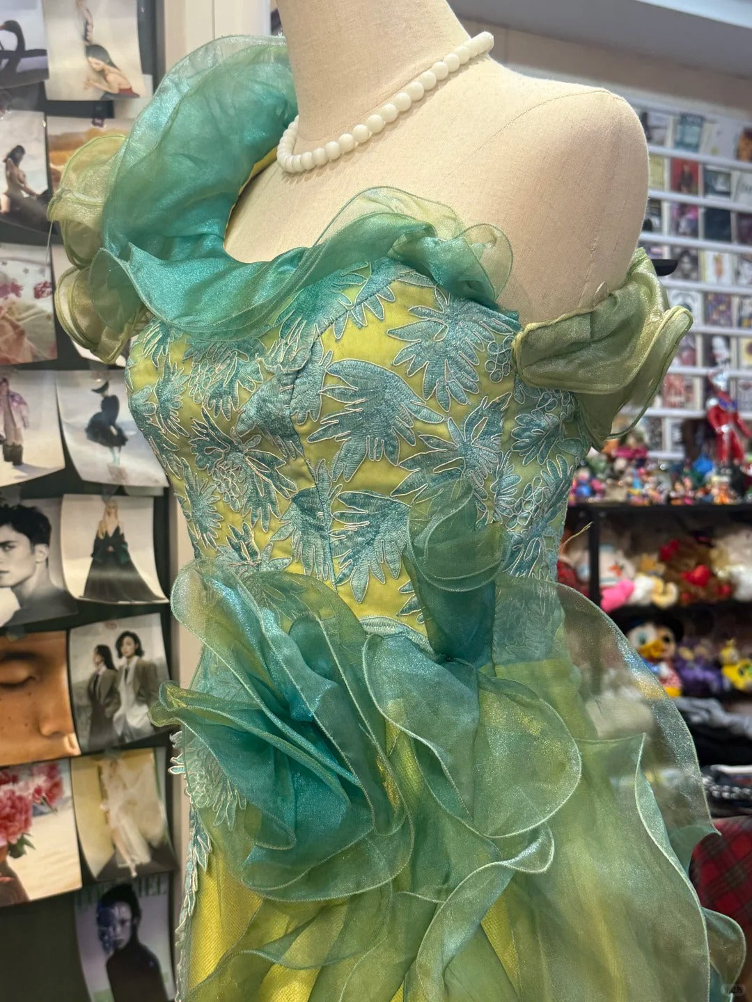 Beautiful Yellow-Green A-Line One-Shoulder Tulle Long Prom Dress Evening Dress cc5316