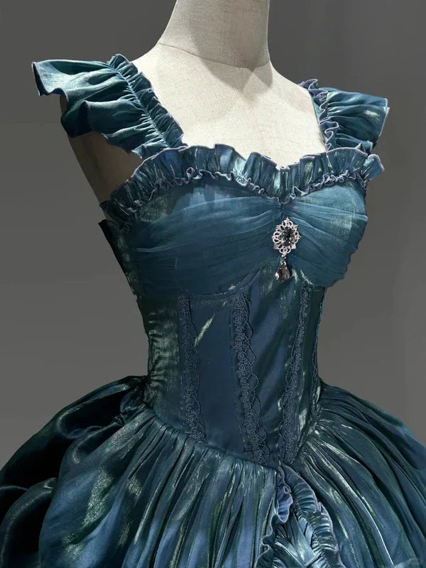 Light Blue Mysterious Vintage Fashion Elegant Long Satin Floor Length Ball Gown Evening Dress Party Dress gh4248