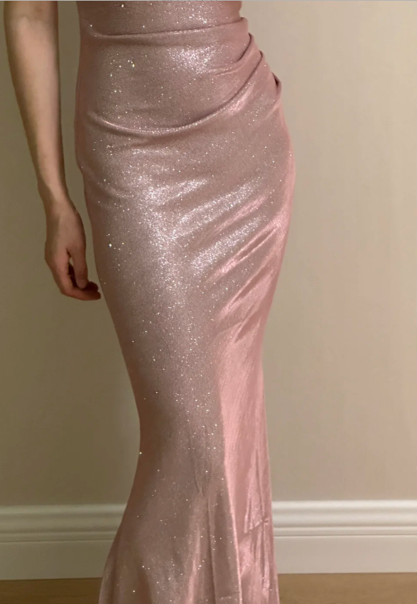 Elegant Pink Mermaid Spaghetti Strap Glittery Long Prom Dress Evening Dress Bridesmaid Dress cc5360
