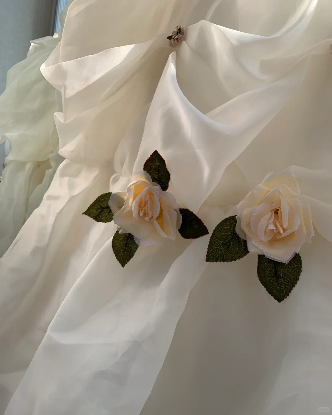 Ivory White Floral Long Floor Length Tulle Ball Gown Evening Gown Wedding Dress gh4547