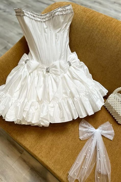 ✨Girlhomeshops🔥White Beaded Elegant Short Satin Homecoming Dress PromDress Party Dress gh4981