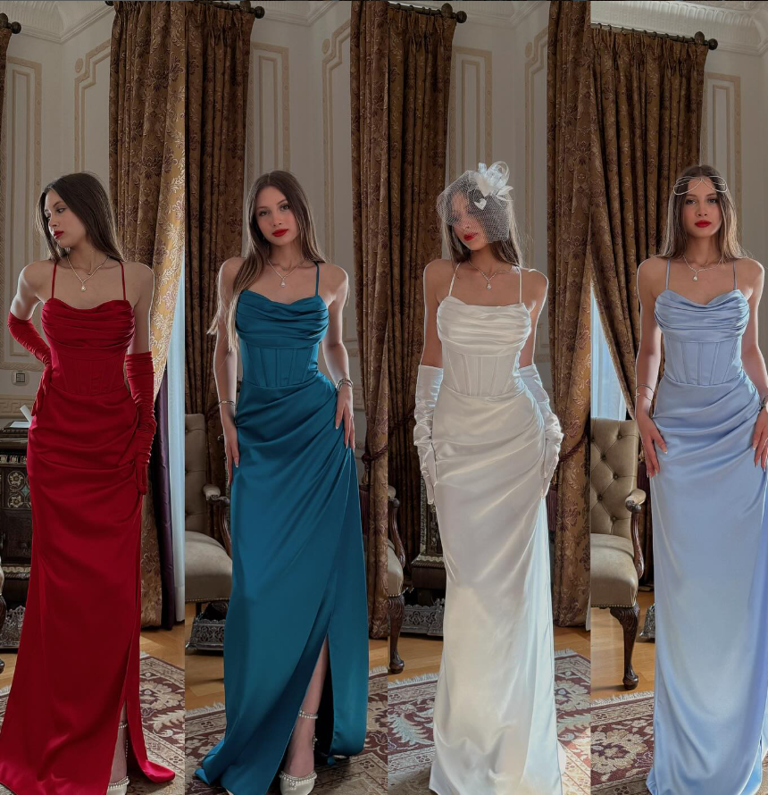 Elegant Red Sheath Long Evening Dress with Slit Spaghetti Strap Casual Prom Dresses