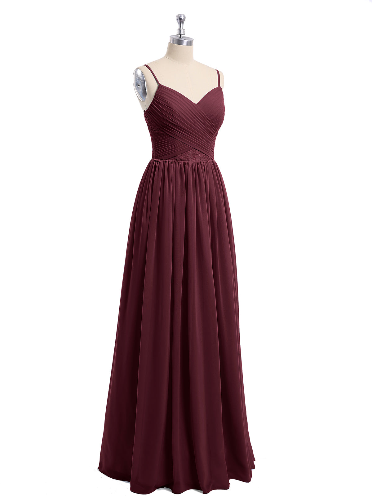 Sweetheart Neck Chiffon Dress with Spaghetti Strap Cabernet