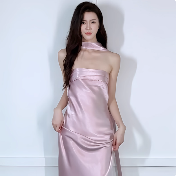 Chic Strapless Sheath Long Evening Dress Satin Sleeveless Wedding Bridesmaid Dresses with scarf