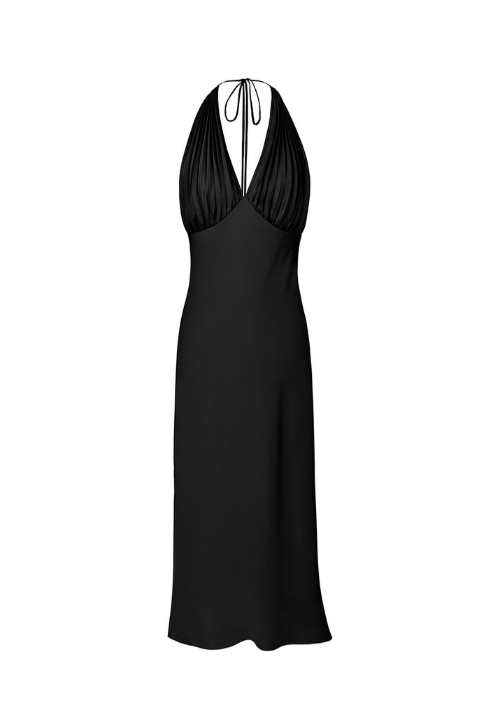 Sexy Pink V Neck Pleated Halter Party Dress Backless Prom Evening Gown cc2158