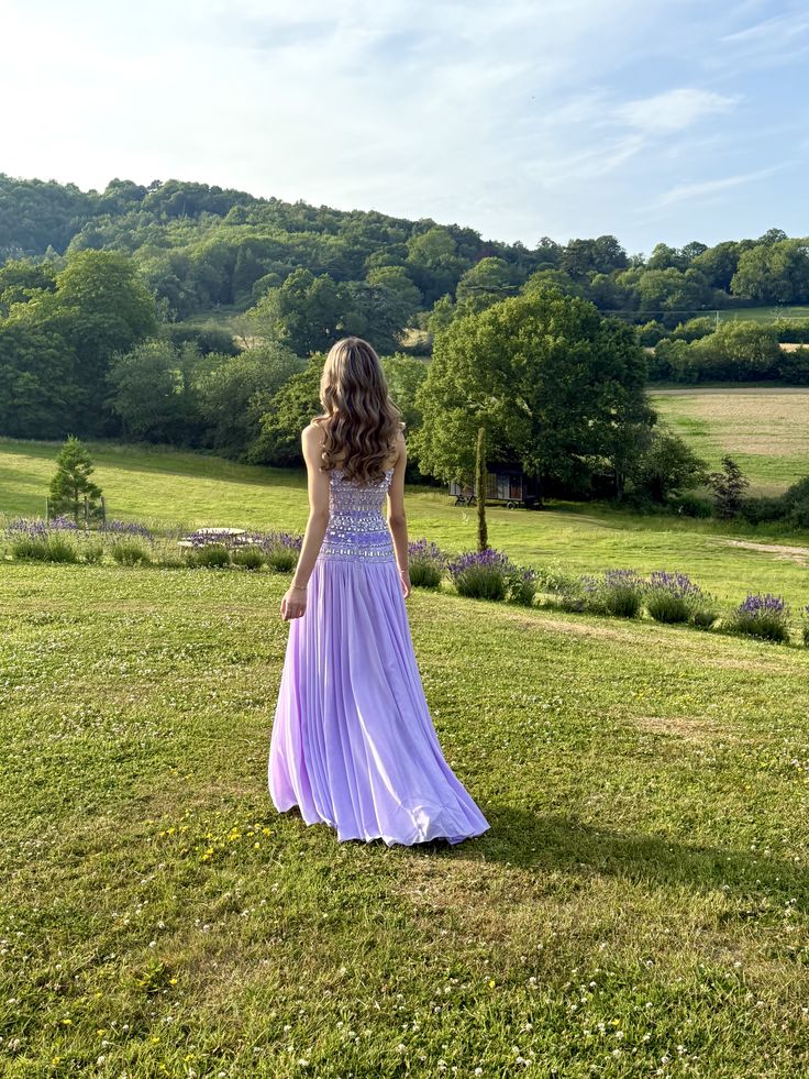Gorgeous Lavender A-Line Strapless Beaded Chiffon Long Prom Dress Evening Dress cc5236