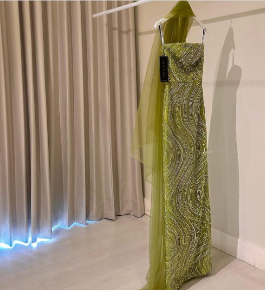 Elegant Green Strapless Sequin Wave Pattern High-Slit Tulle Slim-Fit Long Prom Dress Evening Dress cc5415