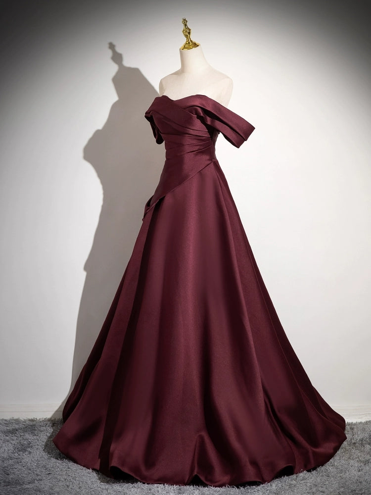 Simple Off The Shoulder Burgundy Long Prom Dress Outfit Wedding Guest