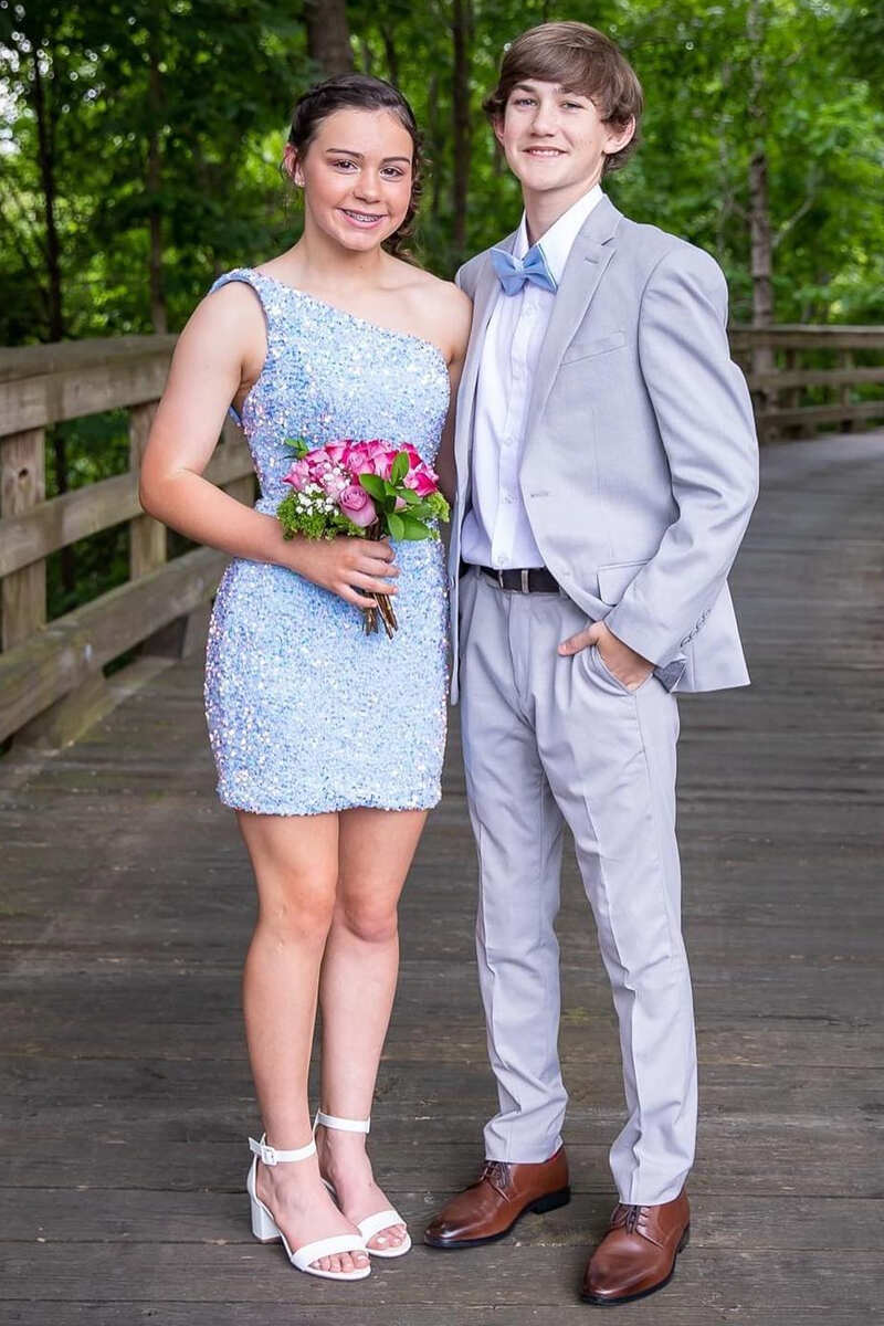 One-Shoulder Periwinkle Sequin Backless Mini Homecoming Dress