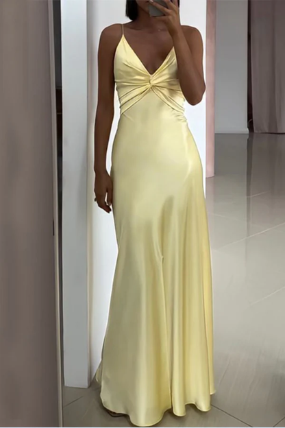 Sexy Spaghetti Strap Yellow Mermaid Satin Evening Prom Dress,Long Party Dress cc2960