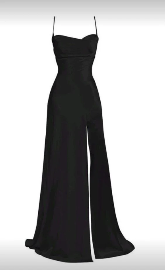 Simple Blue Spaghetti Straps Prom Dress With Split  cc667