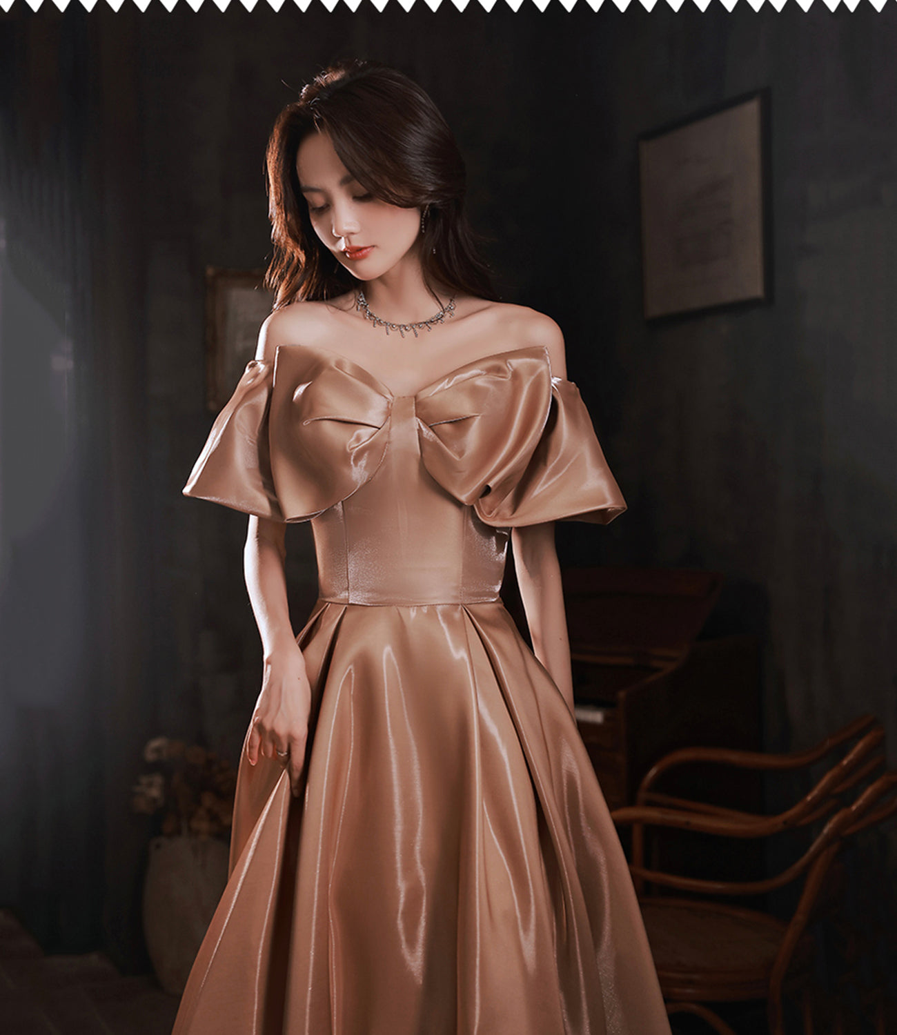 Lovely Bow Satin Long Ball Gown Formal Dress  10382