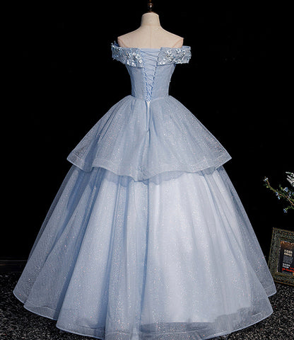 Blue tulle lace long ball gown dress formal dresses  10475