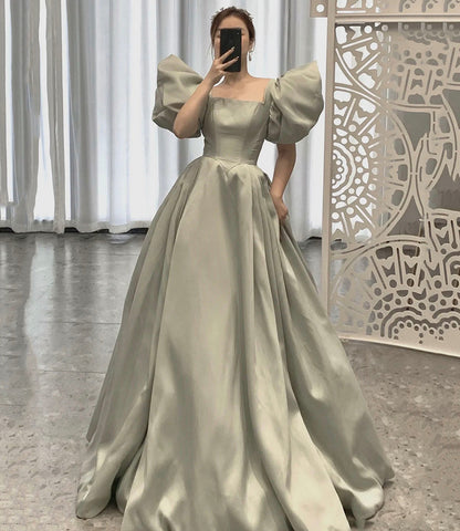 Cute satin long ball gown dress A line formal dress  10321