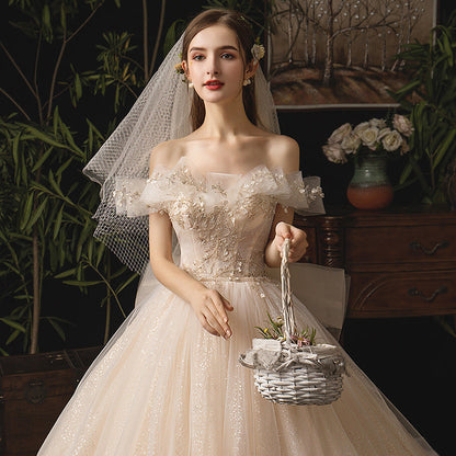 Champagne tulle sequins long ball gown dress formal dress  10249