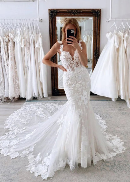 Fairy Mermaid Sweetheart Lace Wedding Dresses with Appliques