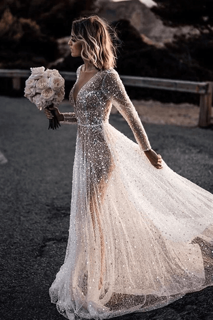 Frayah | Bohemian A-Line Sparkly Sequined Luxury Wedding Dresses