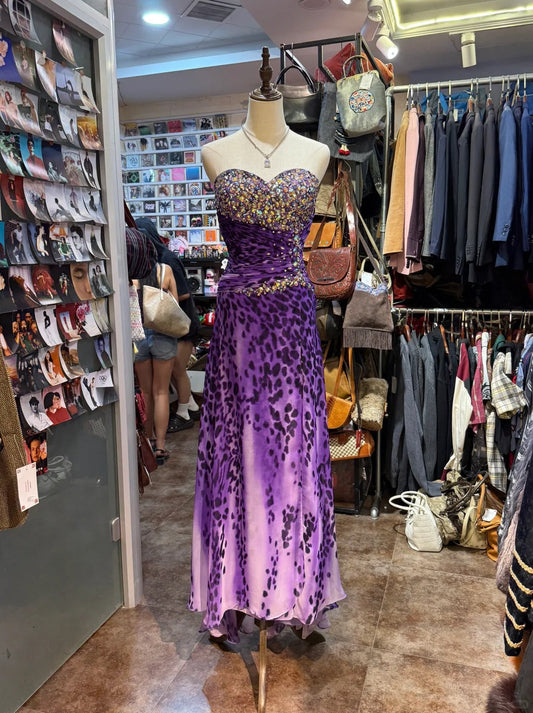 Wild Purple And Black Leopard Print Mermaid Strapless Chiffon Long Prom Dress Evening Dress cc5311