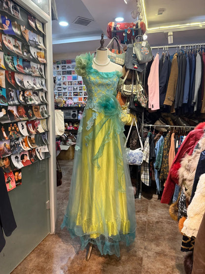 Beautiful Yellow-Green A-Line One-Shoulder Tulle Long Prom Dress Evening Dress cc5316