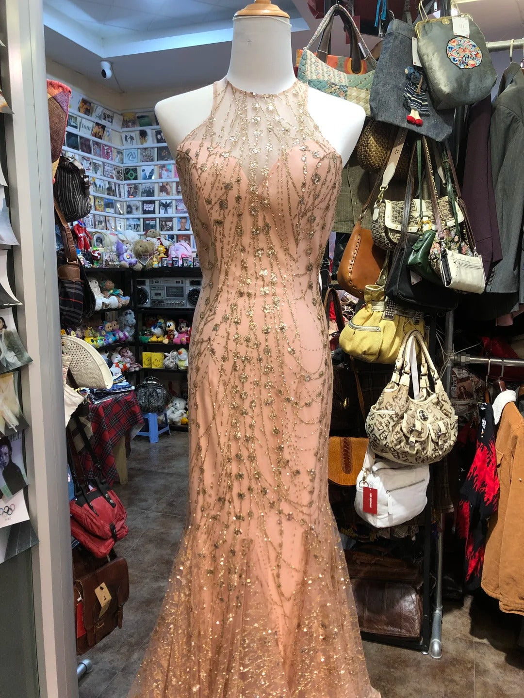 Sparkling Pink Mermaid Halter Neck Crossback Backless Tulle Long Prom Dress Evening Dress cc5317