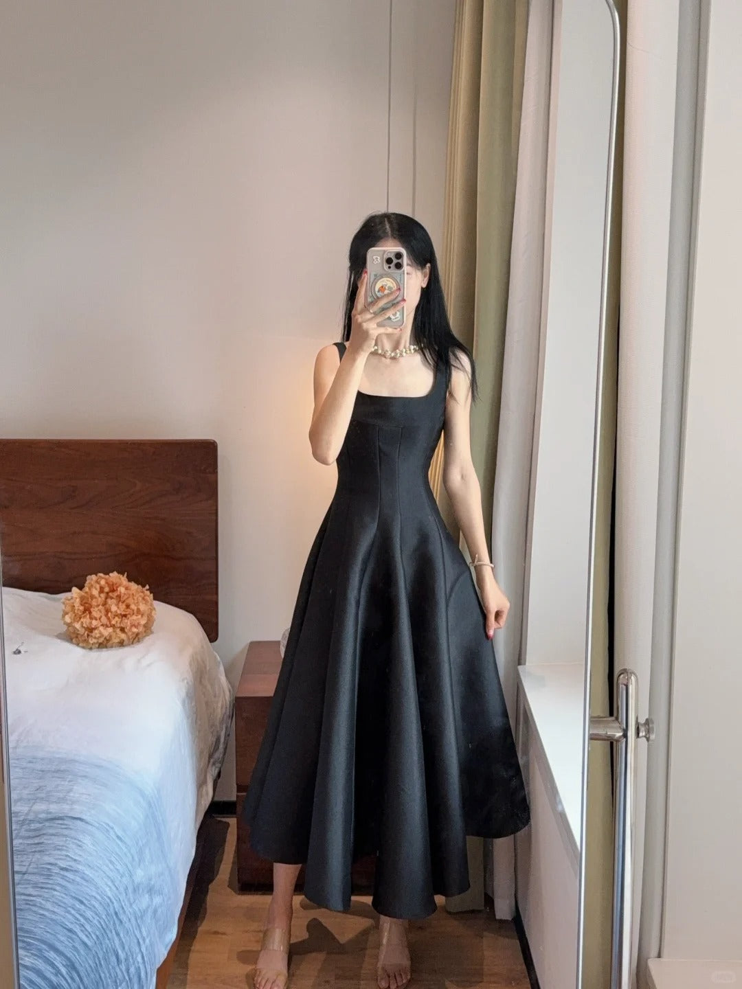 Simple And Elegant Pink A-line Square Neck Halter Satin Prom Dress Evening Dress cc5327