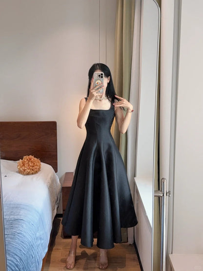 Simple And Elegant Pink A-line Square Neck Halter Satin Prom Dress Evening Dress cc5327
