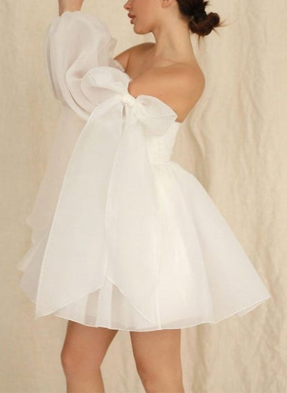 Ronnie | A-Line Puff Long Sleeves Short Wedding Dresses With Bows