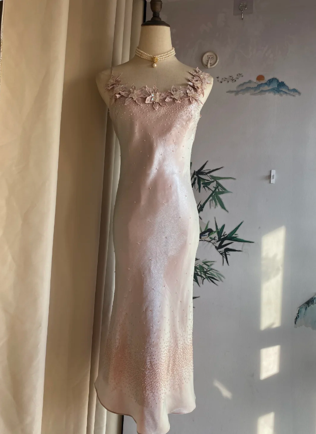 Sweet Pink Mermaid Halter 3D Floral Satin Prom Dress Evening Dress Bridesmaid Dress cc5330