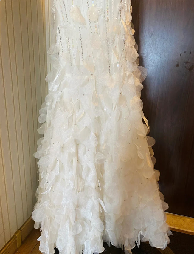 Dreamy White Mermaid Beaded 3D Petal Sequin Long Prom Dress Evening Dress cc5334