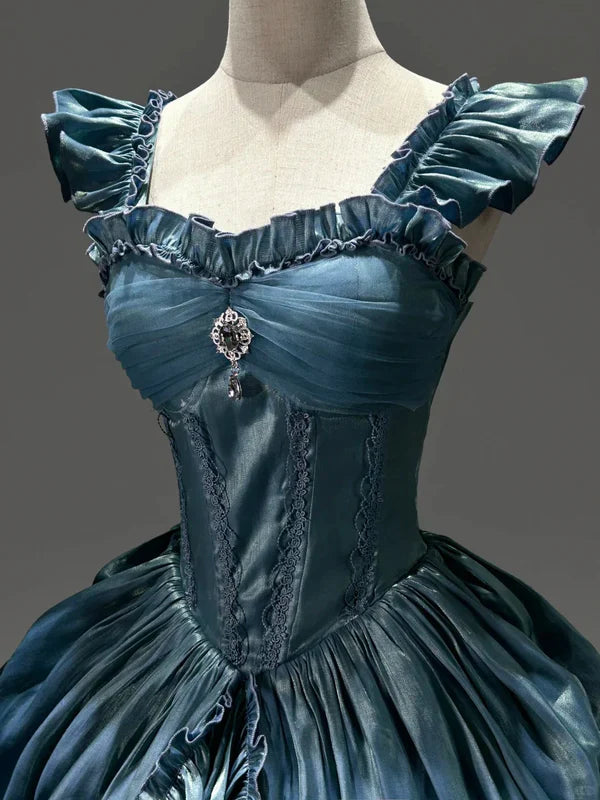 Light Blue/Purple/Dark Blue Mysterious Vintage Fashion Elegant Long Satin Floor Length Ball Gown Evening Dress Party Dress gh4250