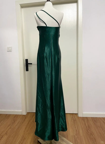 Elegant Dark Green 3D Floral One-shoulder Satin Long Prom Dress Evening Dress cc5342
