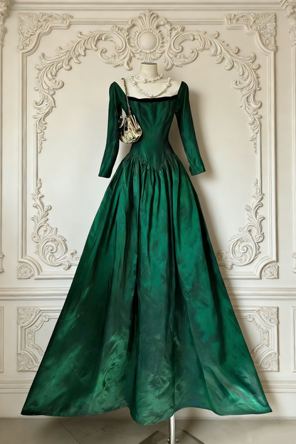 Emerald Green Square Neck 3/4 Sleeve Gown - Corset Ballgown Evening/Theme Ball/Red Carpet Maxi Dress gh6993