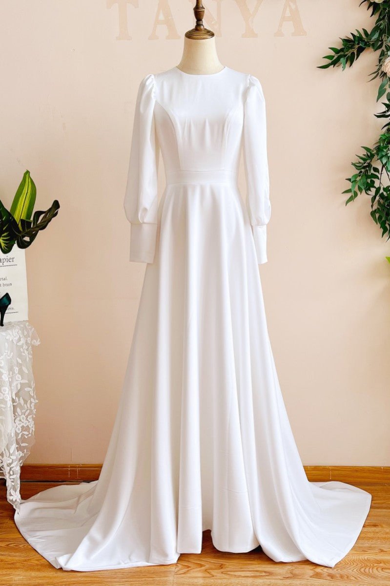 Modest A Line Long Sleeves Wedding Dress Vintage Gown