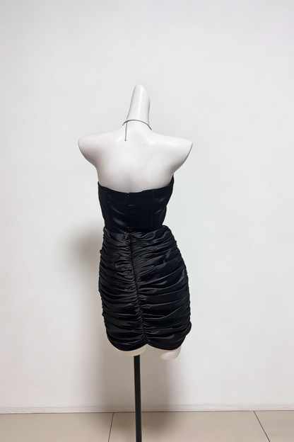 Black Strapless Corset Ruched Bodycon Mini Dress Party Cocktail Gown gh7111