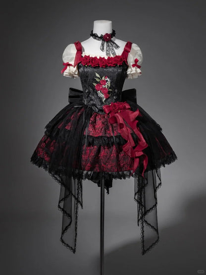 Girlhomeshops-Black red floral tulle lace short homecoming dress birthday dress gh5346