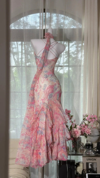 Pink Elegant Fairy Chiffon Ball Gown Evening Dress Party Dress gh4321