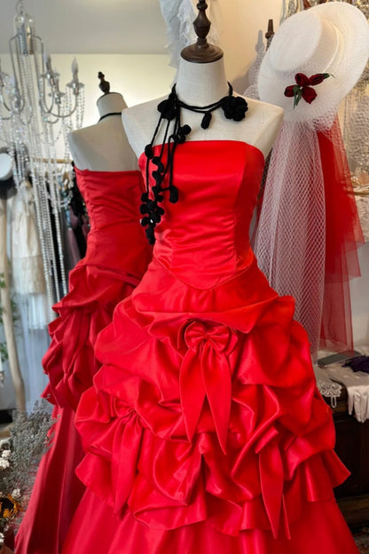 Retro Red Dress: Satin Waist, Flared Skirt Design, High-end Party Dress gh6577