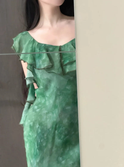 Elegant Dark Green Mermaid Ruffled Chiffon Long Prom Dress Evening Dress cc5273