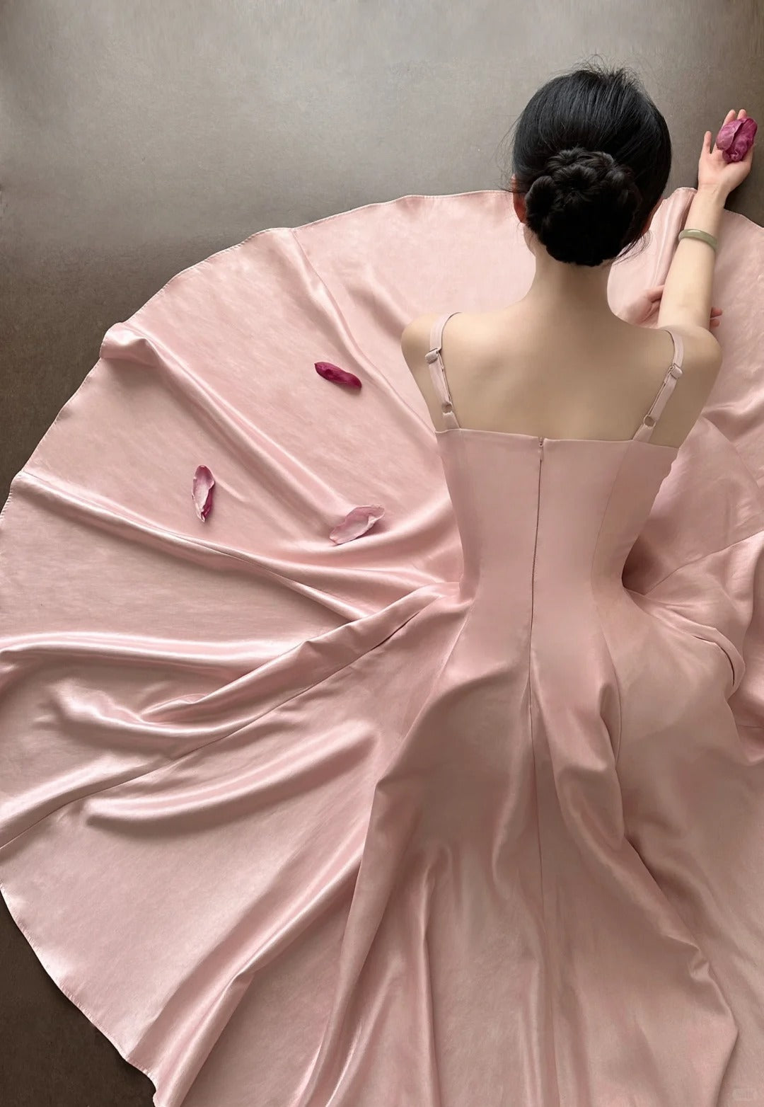 Elegant Pink A-line Square Neck Strap Satin Long Prom Dress Evening Dress cc5274