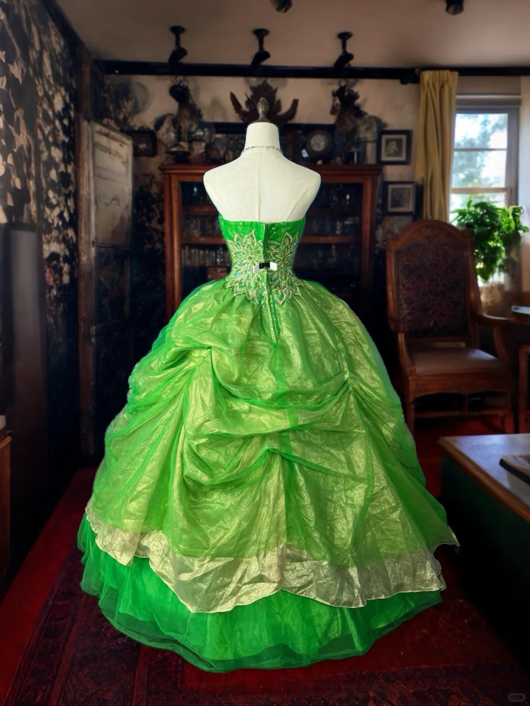 Girlhomeshops-Green gorgeous floral exquisite beaded long tulle ball gown gh5354