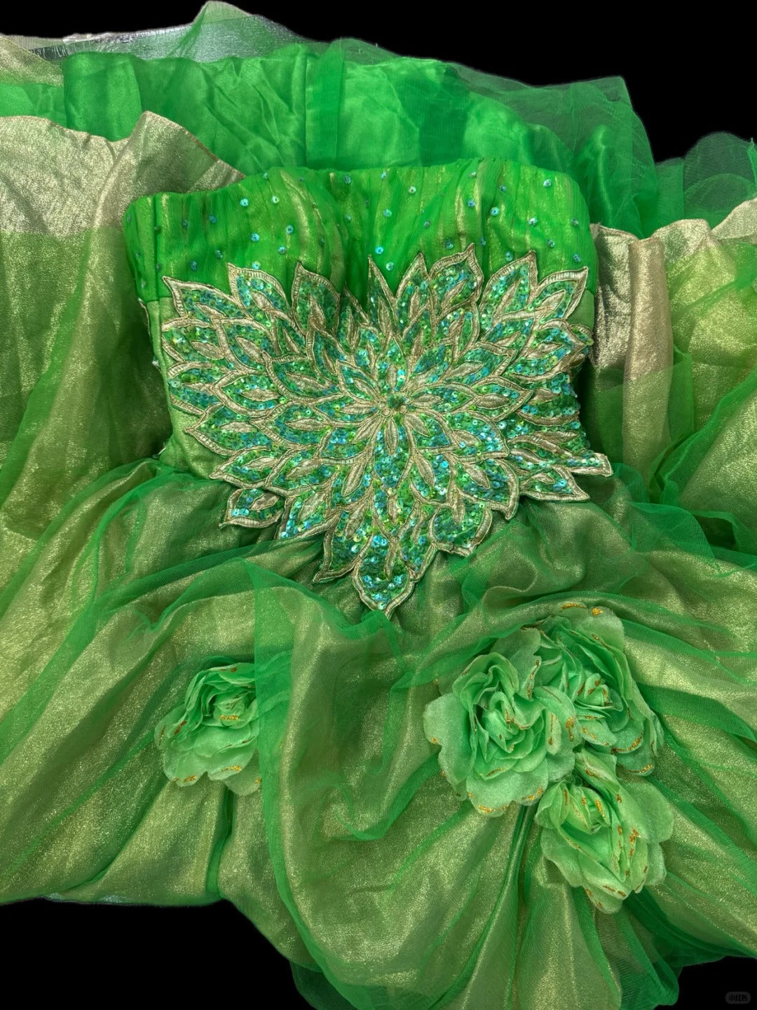 Girlhomeshops-Green gorgeous floral exquisite beaded long tulle ball gown gh5354
