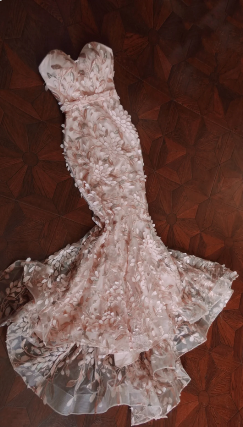 Sweet Pink Mermaid Sweetheart Neckline 3D Petal Tulle Long Prom Dress Evening Dress cc5375