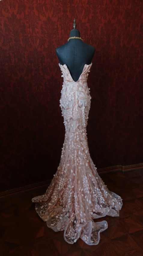Sweet Pink Mermaid Sweetheart Neckline 3D Petal Tulle Long Prom Dress Evening Dress cc5375