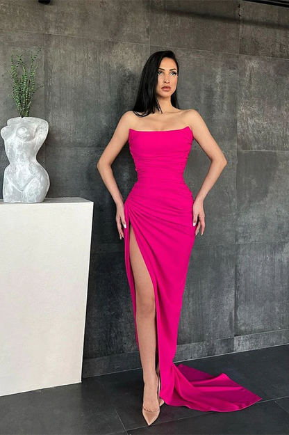 Elegant Sweetheart Mermaid Simple Prom Dresses with High Split C2420