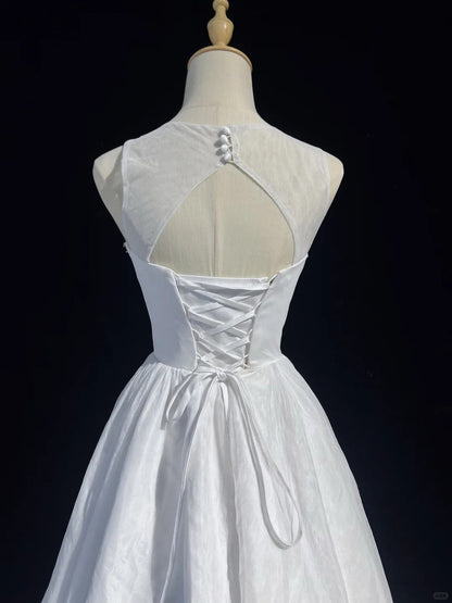 White pure simple beautiful sparkling fashion elegant exquisite rhinestone short mini backless floor length tulle homecoming prom dress evening dress party dress prom dress gh3865