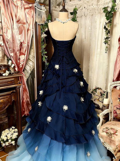 Purple Pink Blue Gradient Fashion Retro Elegant Delicate Floral Beads Sweet Elegant Long Tulle Floor Length Ball Gown Evening Gown gh4156