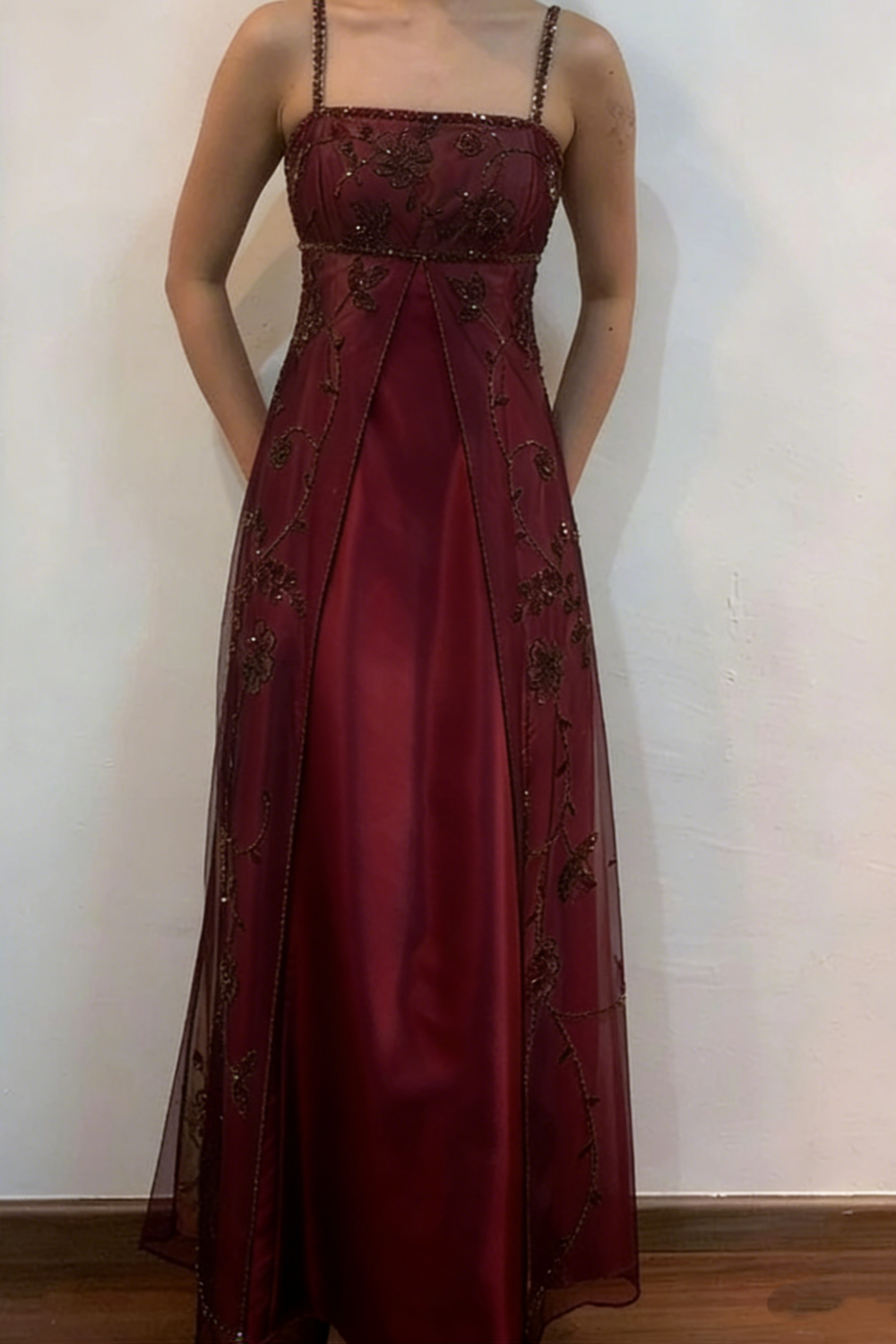 Brown Elegant Fashion Exquisite Spaghetti Strap Long Tulle Ball Gown Evening Dress Party Dress Prom Dress gh3590