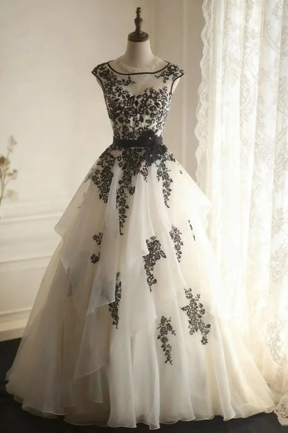 girlhomeshops-White black floral exquisite black swan princess dress organza wedding long adult ceremony birthday banquet dress wedding dress gh5833