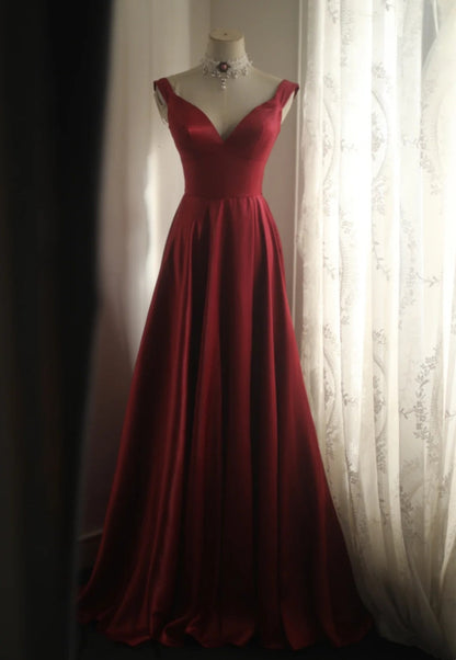 girlhomeshops-Sleeveless Wine - Red Satin A - line Floor - length Evening Dress gh5832